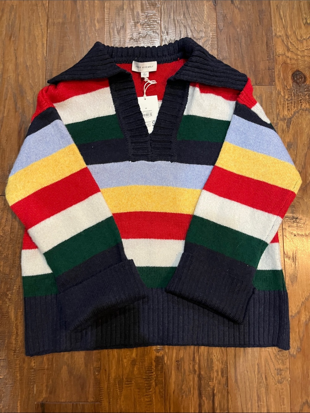Medium (but oversized) Free Assembly Striped Notch Neck Collared Sweater - Picture 3 of 8